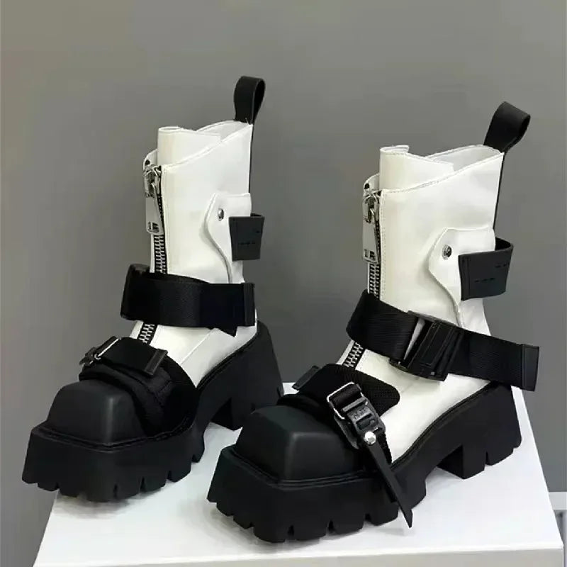 Women's Platform Ankle Boots | Zip & Buckle Moto Style Platform Ankle Boots Axl