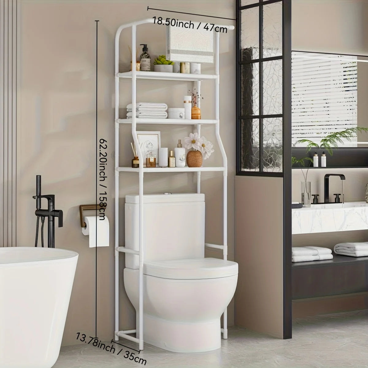 Multi-Layer Bathroom Storage Rack with Toilet Paper Holder Bathroom Storage Rack Axl