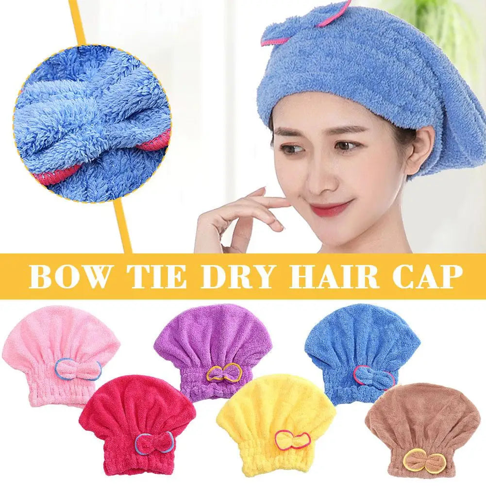 Super Absorbent Microfiber Hair Drying Cap with Cute Bow Microfiber Hair Cap Axl