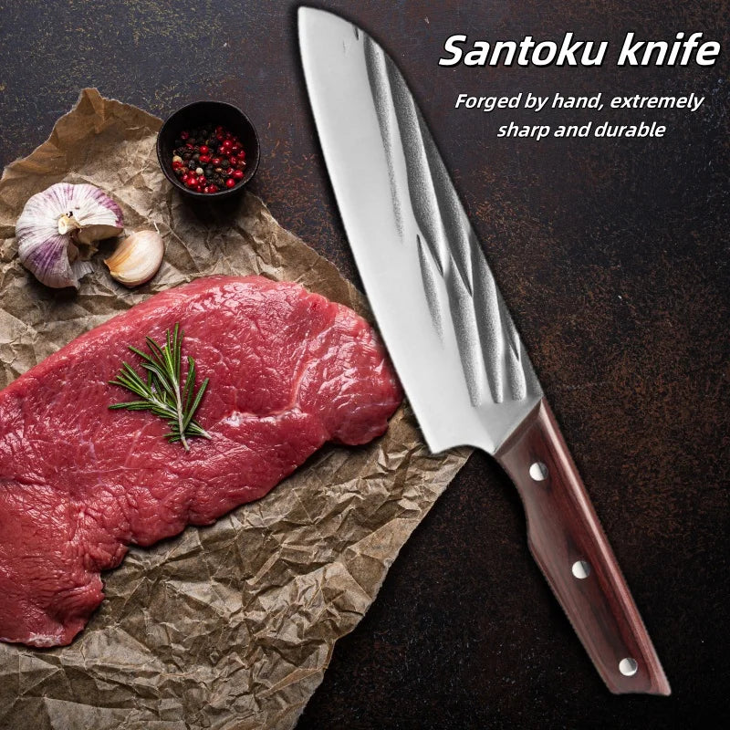 7.5" Hand-Forged Santoku Knife – High-Carbon Steel Chef Knife Santoku Chef Knife Axl