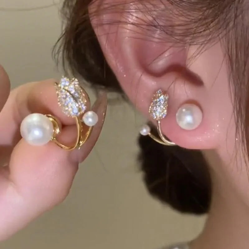 Vintage Pearl Rhinestone Flower Stud Earrings for Women Stud Earrings Axl N8