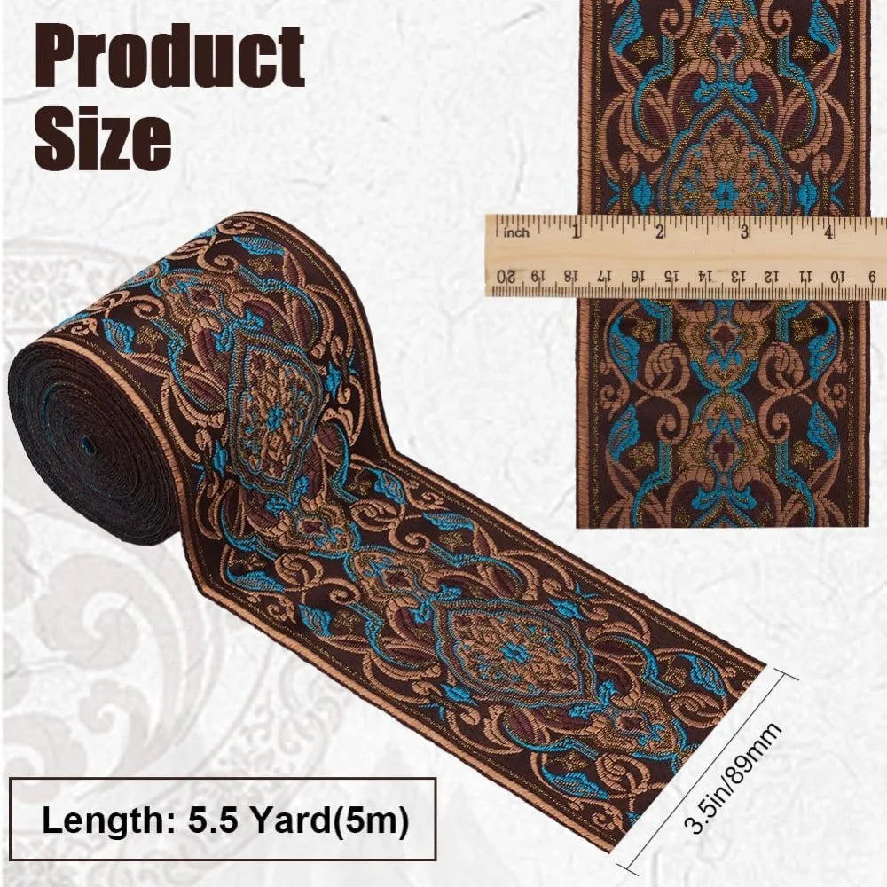 5M Floral Jacquard Ribbon Deep Sky Blue 3.5 Inch Craft Trim Jacquard Craft Ribbon Axl