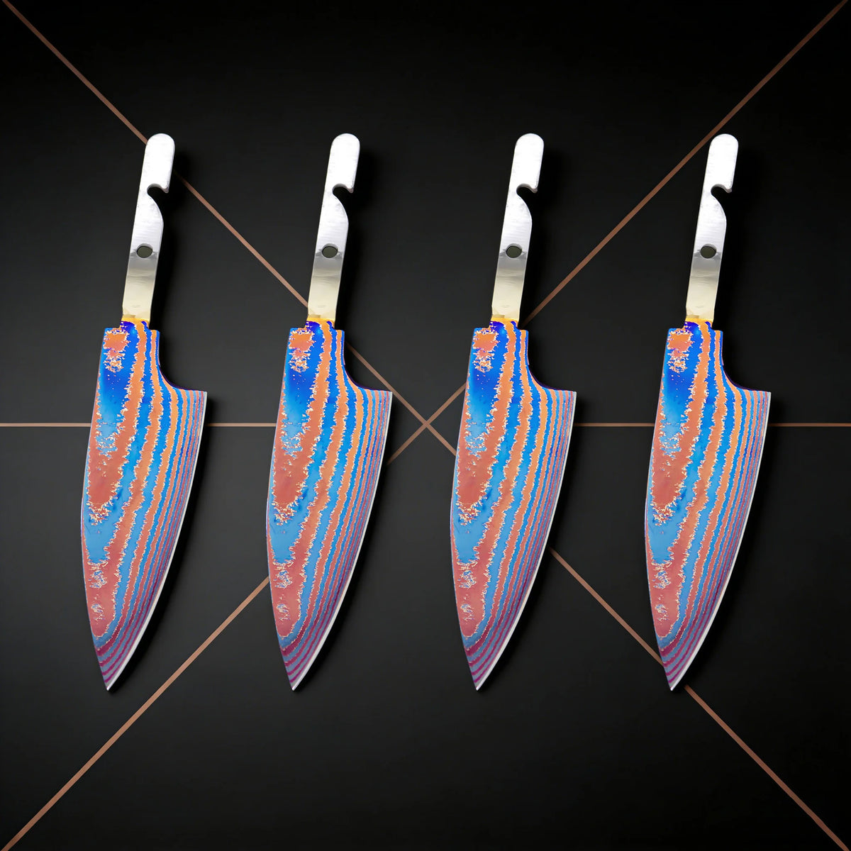 Hand Forged Titanium Damascus Blank Blade Fruit Knife – No Handle Blank Blade Knife Axl Knife Blade-4PCS
