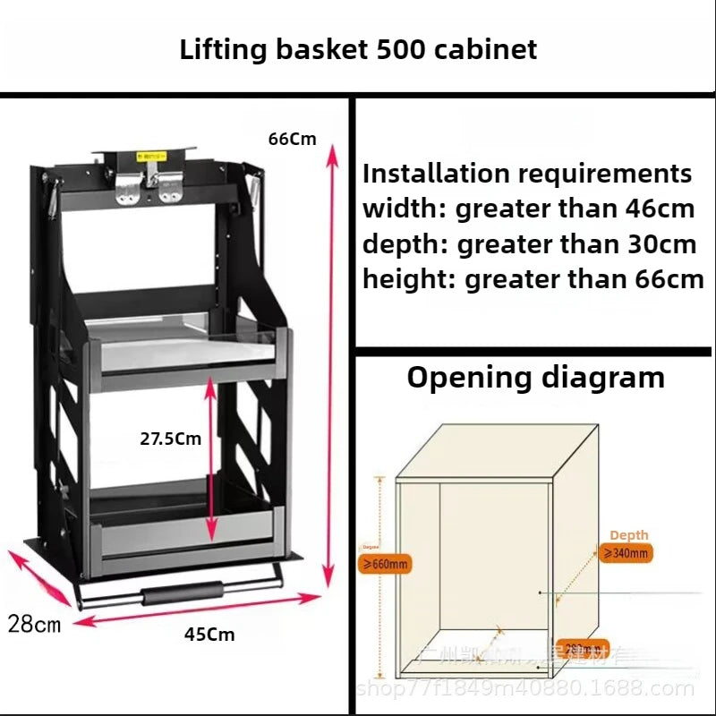 Pull-Down Cabinet Basket | Kitchen Seasoning Storage Rack Cabinet Storage Rack Axl 500 Cabinet