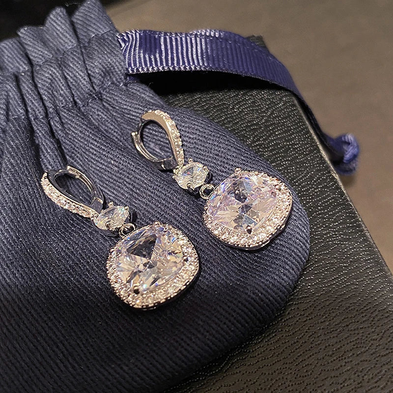 Huitan CZ Drop Earrings – Bridal & Wedding Silver Jewelry Drop Earrings Axl