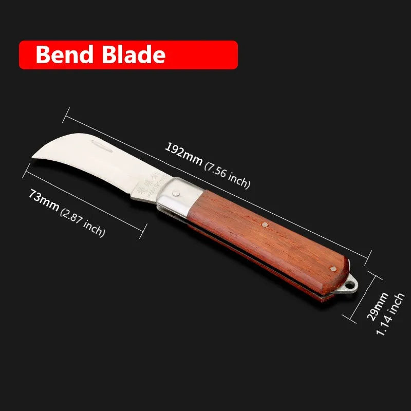 Stainless Steel Folding Knife – Wood Handle Outdoor Multi-Tool Folding Pocket Knife Axl 1pcs B