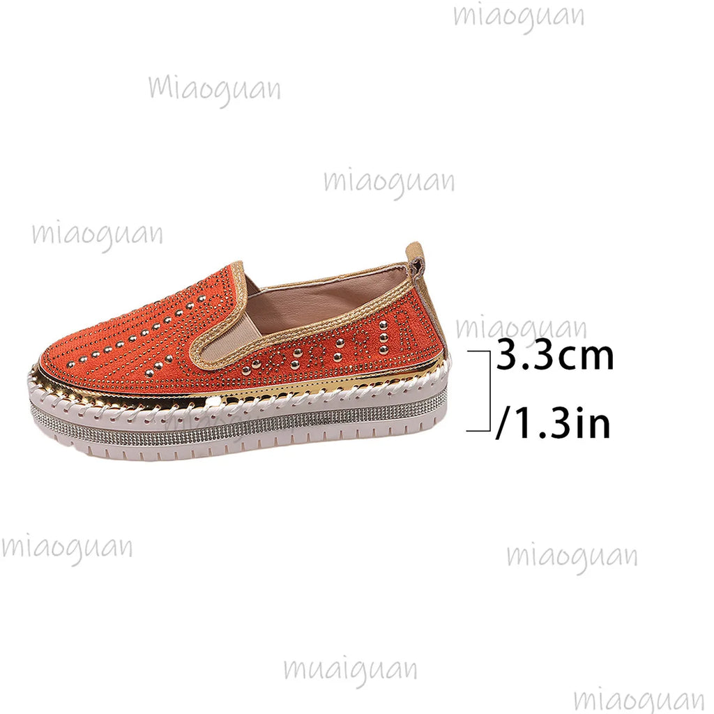 Women's Rhinestone Flat Loafers – Thick Sole Slip-On Sneakers Flat Loafer Sneakers Axl