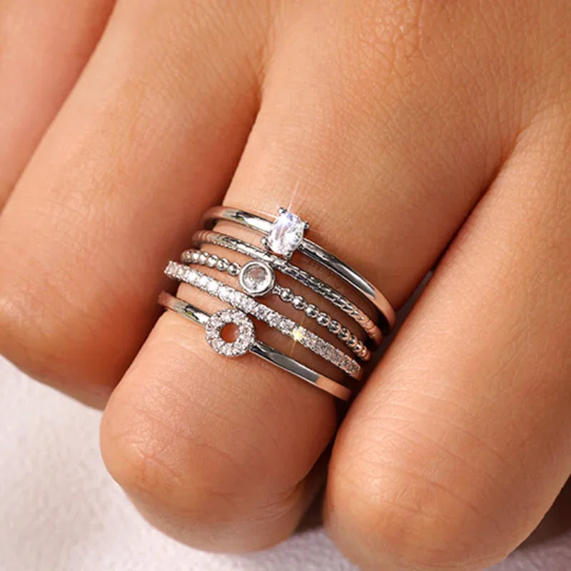 Huitan 5-Pc Cubic Zirconia Bridal Ring Set – Gold & Silver Bridal Ring Set Axl T0353 7