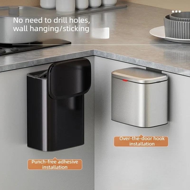 Wall Mounted Stainless Steel Trash Can with Lid – 8L Wall Mounted Trash Can Axl
