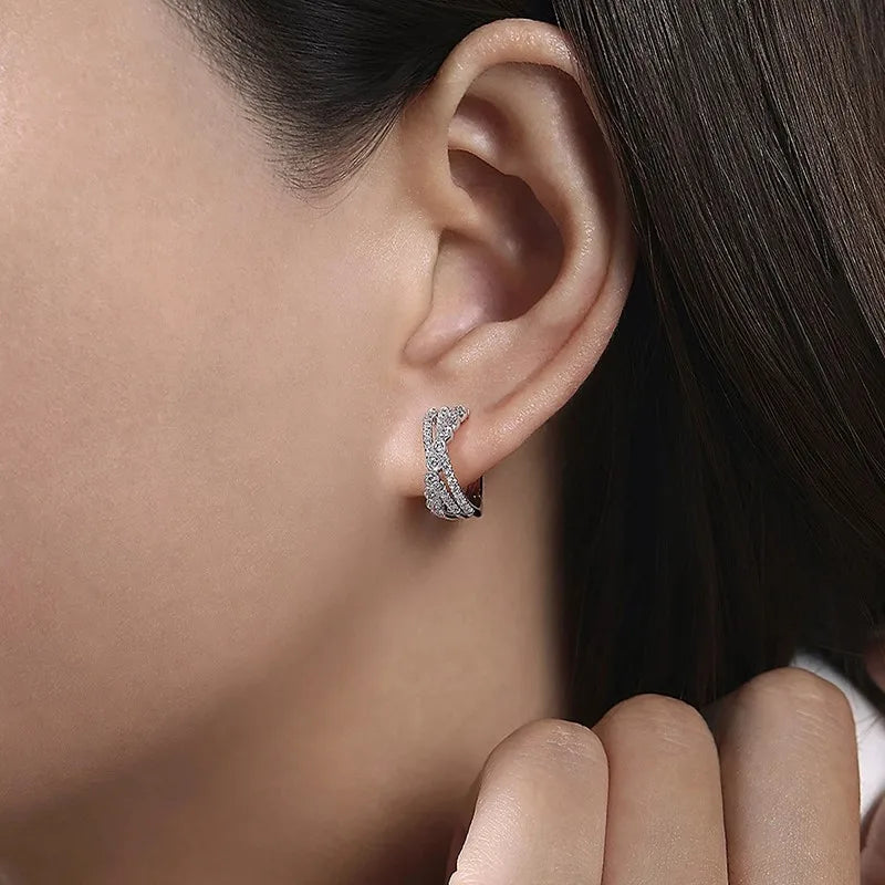 Huitan Cross Hoop Earrings – Cubic Zirconia Crystal Women Hoop Earrings Axl