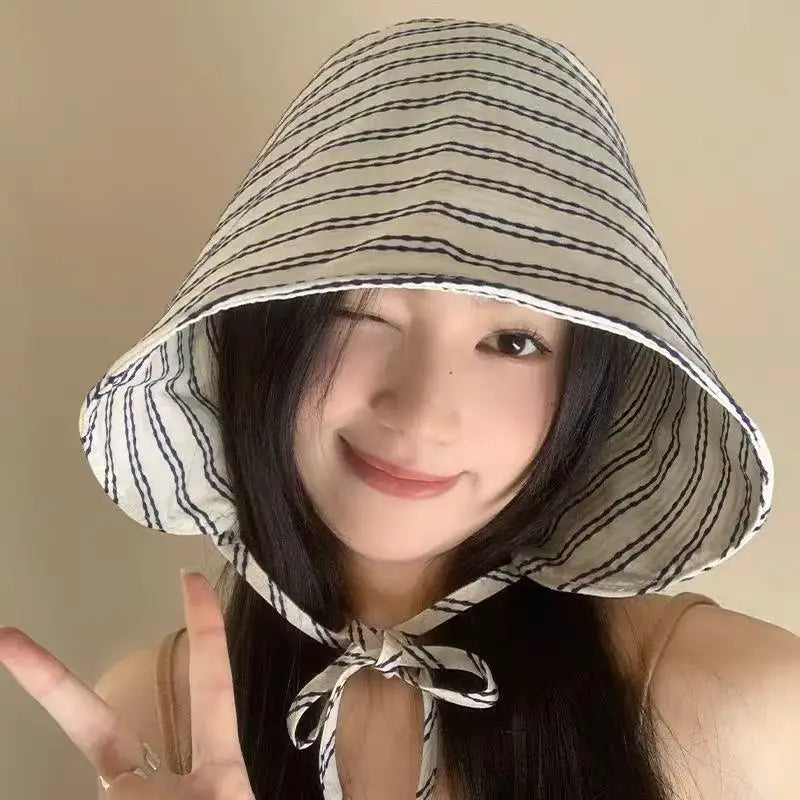 Women's Wide Brim Foldable Striped Bucket Hat | Sun Hat Wide Brim Sun Hat Axl
