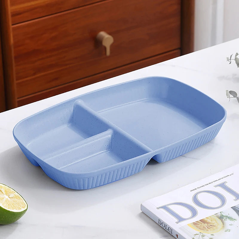3-Compartment Divided Meal Plate | Durable PP Striped Design Divided Dinner Plate Axl Sky blue