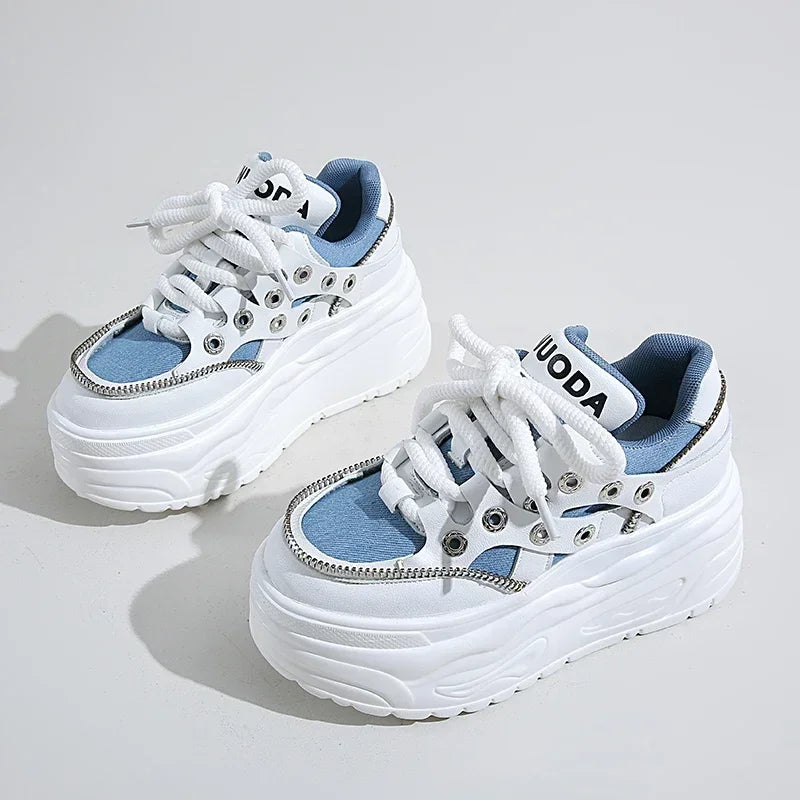YEAE Women 8CM Platform Chunky Lace-Up Sneakers | Spring Shoes Platform Sneakers Axl Blue 35