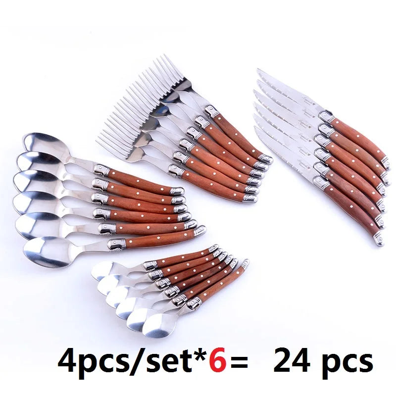 Laguiole Wood Handle Steak Forks Set – 8.5" Stainless Steel Steak Fork Set Axl 24pcs 6 set