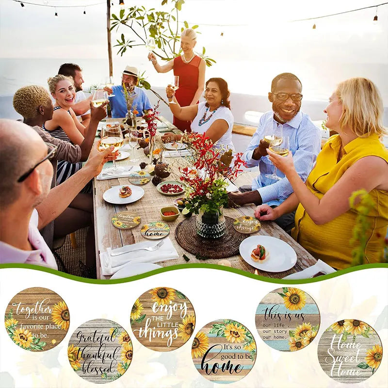 6-Piece Vintage Sunflower Drink Coasters Set with Holder Drink Coasters Set Axl
