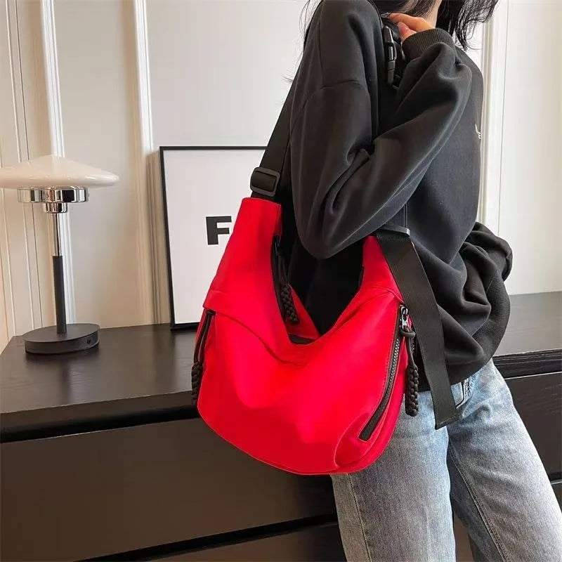 Women's Nylon Crossbody Hobo Bag – Large Capacity Shoulder Purse Crossbody Shoulder Bag Axl Red-1pcs