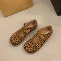 Women's Retro Faux Suede Flat Loafers | Buckle Strap Square Toe Flat Loafers Axl Leopard 40
