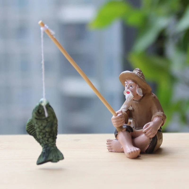 Fishing Old Man Resin Statue – Garden Micro-Landscape Ornament Garden Resin Figurine Axl
