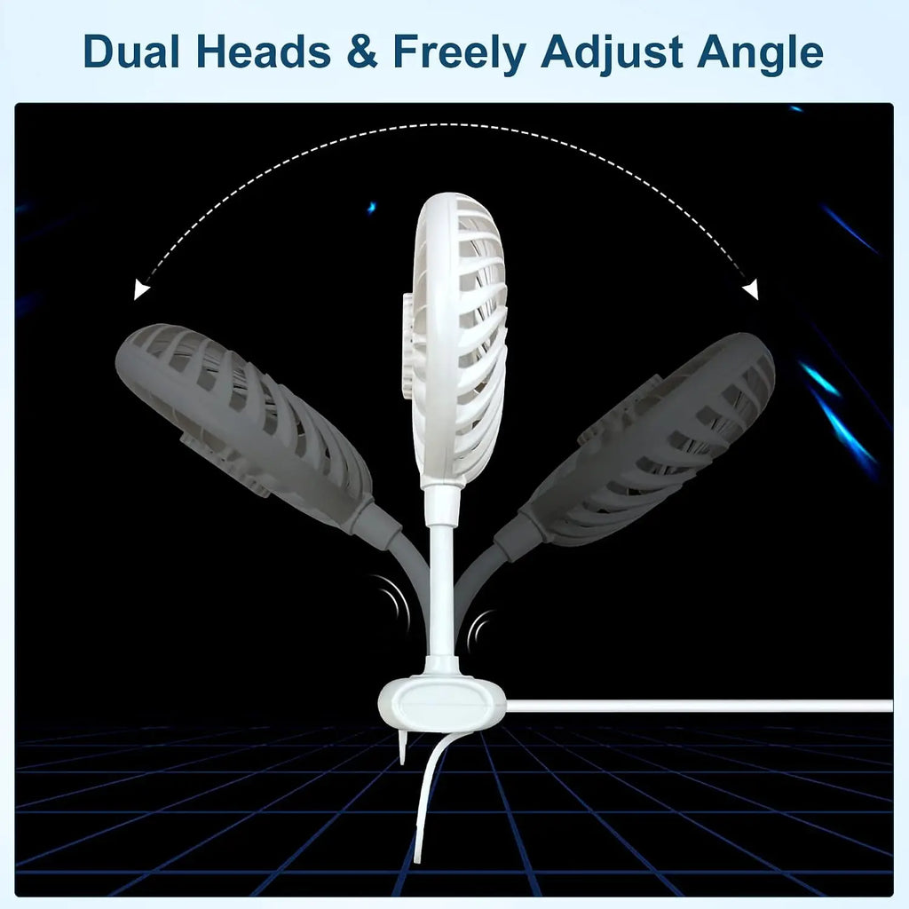 USB Monitor Clip-On Fan – Dual Fans, 3 Speeds, 360° Rotation Clip-On Desk Fan Axl