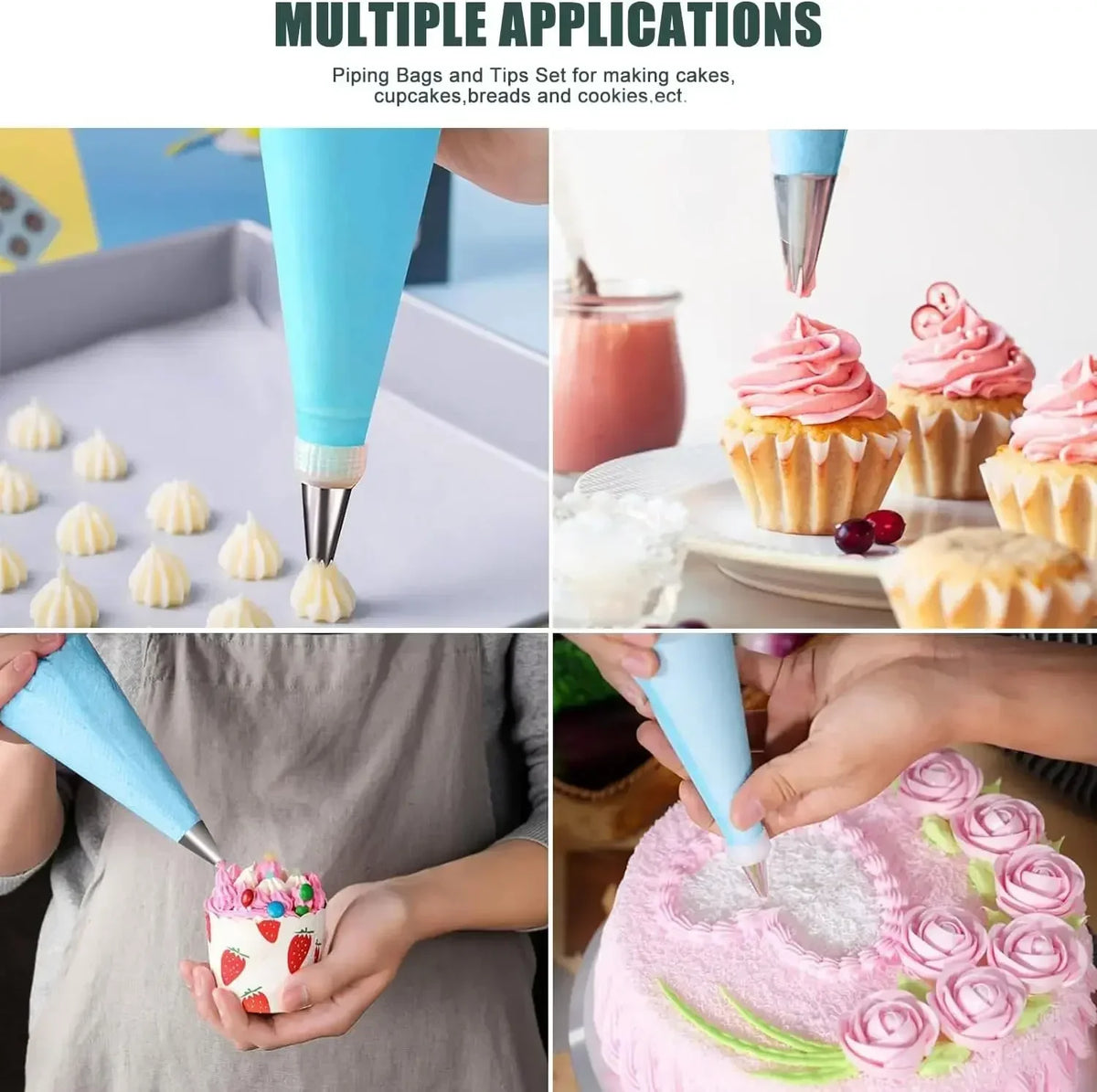 Reusable Silicone Piping Bag Set – 12 Steel Cake Nozzles Cake Decorating Set Axl