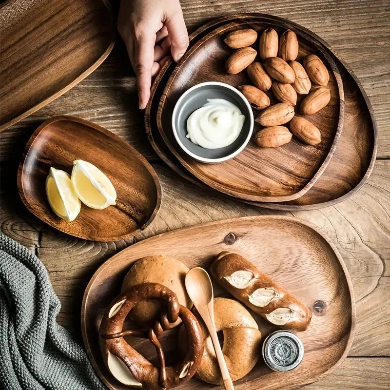 KEMORELA Solid Wood Oval Serving Plate – Sushi, Fruit & Tea Tray Wood Serving Plate Axl