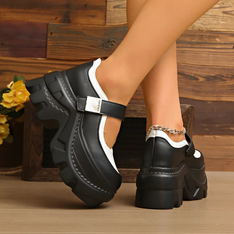 YEAE Women's Platform Sneakers – Plus Size Buckle Strap Shoes Platform Sneakers Axl