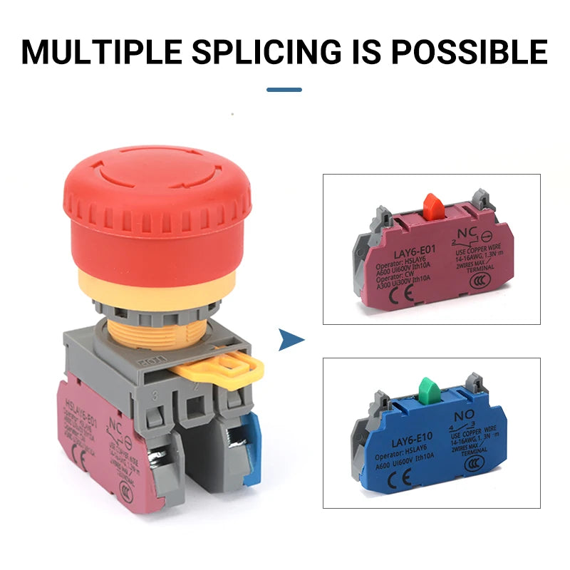 22mm Latching Emergency Stop Push Button Switch 1NO1NC Mushroom Push Button Switch Axl
