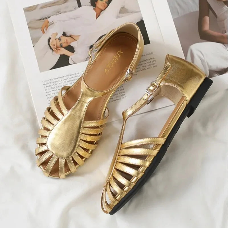 Women's Flat Roman Sandals | T-Strap Buckle Beach Sandals Flat Sandals Axl