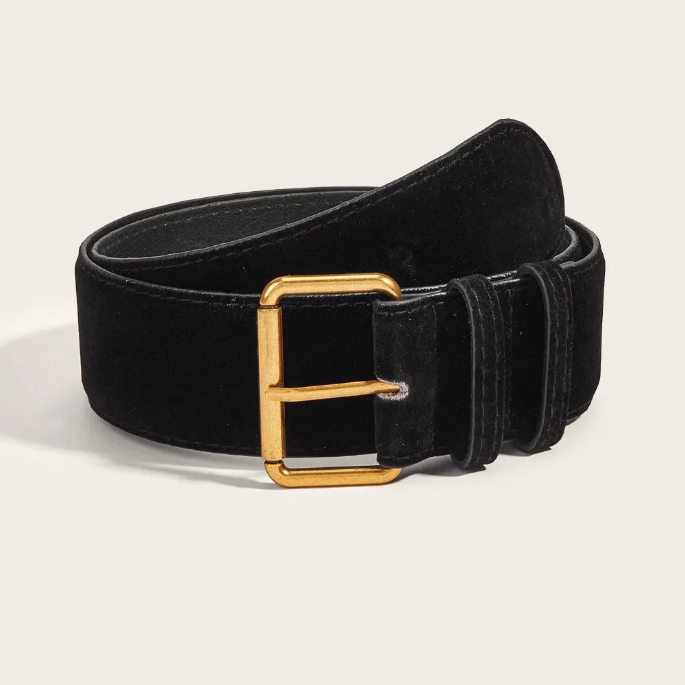 Women's Wide PU Leather Belt – Suede Pin Buckle Waistband Women's Fashion Belt Axl Black-122cm