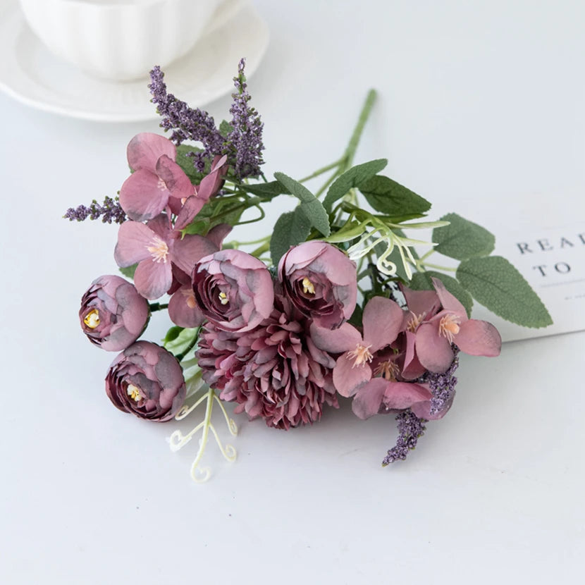 Silk Hydrangea Rose Bud Artificial Flowers – Wedding & Home Décor Artificial Silk Flowers Axl PURPLE 4 pcs