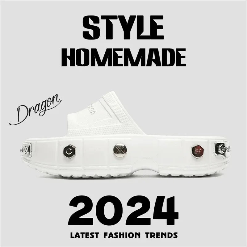 Women's Punk Rivet Platform Slippers – Thick EVA Anti-Slip Sole Platform Slippers Axl White-02 44-45