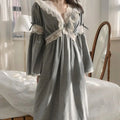 Vintage Lace V-Neck Women's Nightgown – Ankle-Length Sleep Dress Women's Nightgown Axl GRAY S