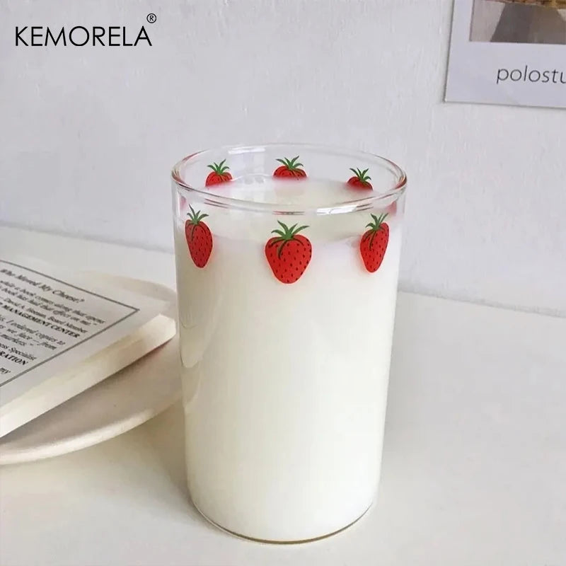 KEMORELA 300ml Cute Glass Cup – Strawberry Orange Design Glass Drinkware Cup Axl
