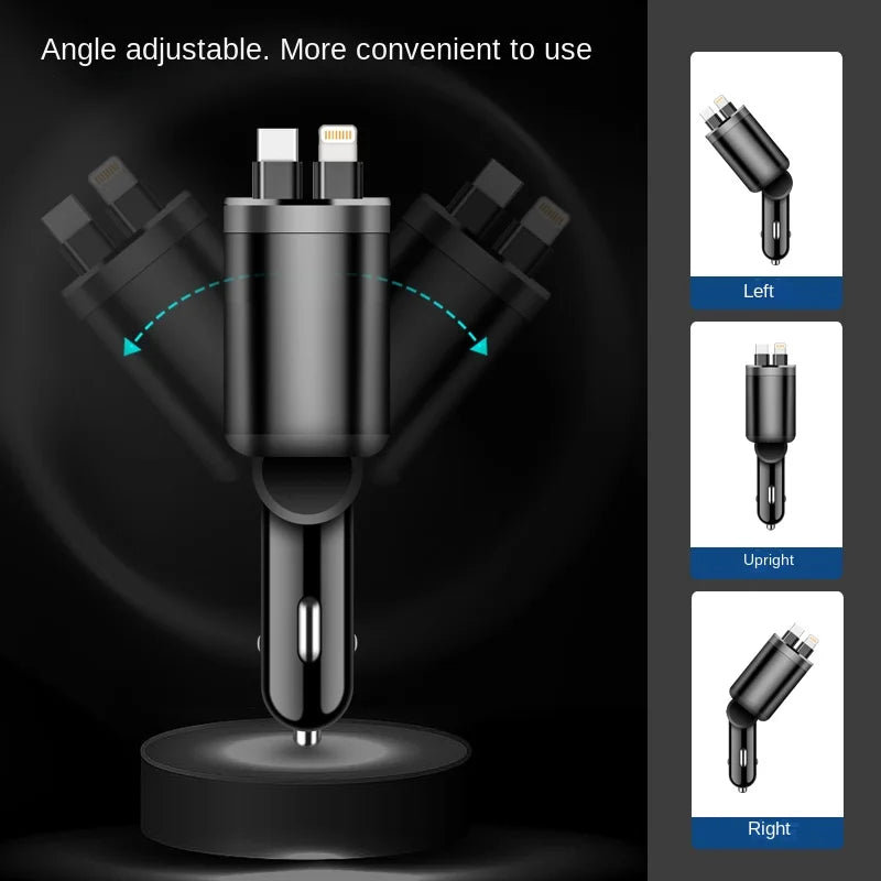 5-in-1 Car Charger with Retractable Cable | PD Fast Charge Car Phone Charger Axl