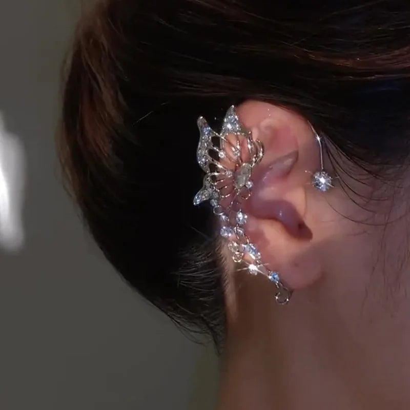 Crystal Butterfly Ear Cuff – No Piercing Clip Earring | Silver Clip-On Ear Cuff Axl
