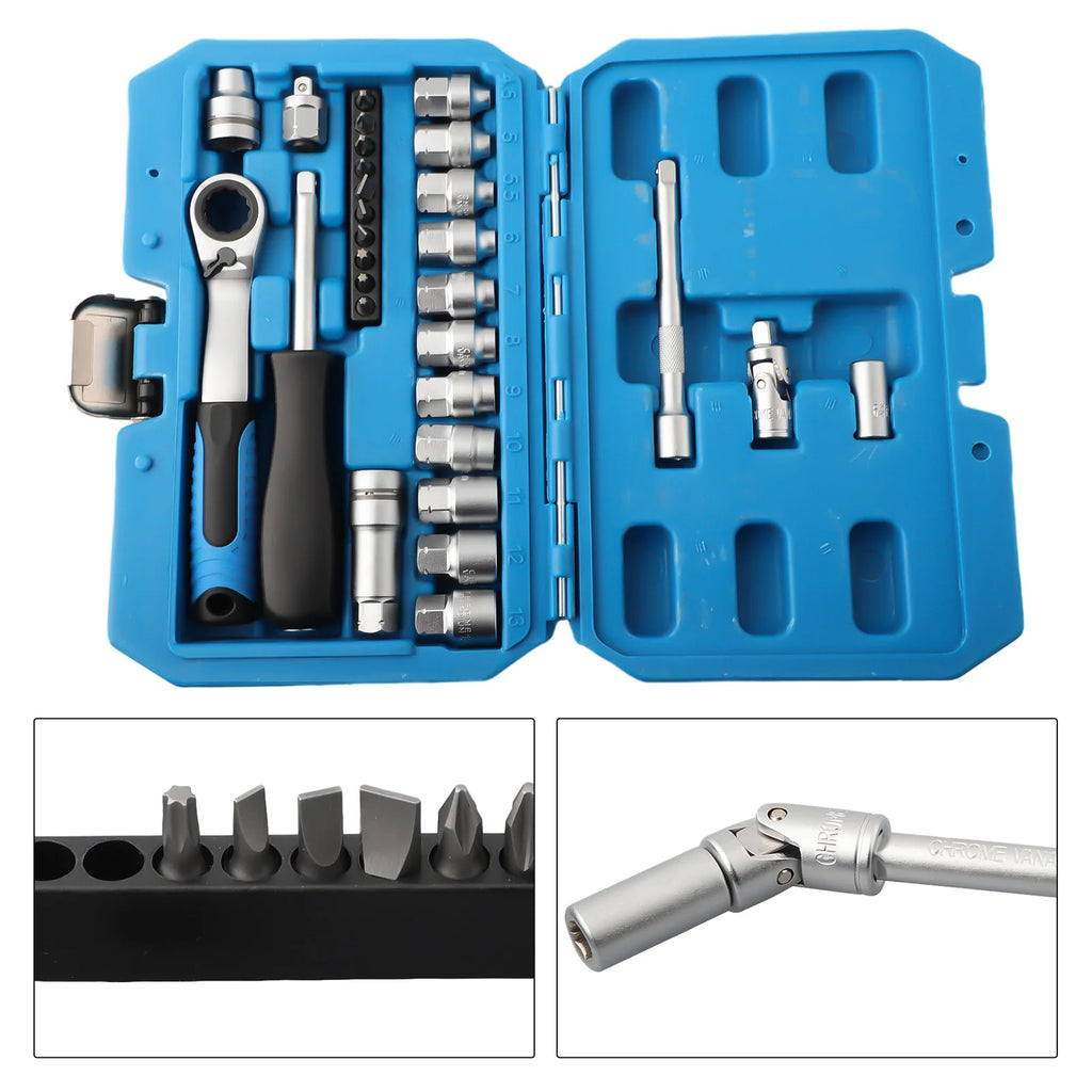 29-Piece Ratchet Socket Wrench Kit – Chrome Vanadium Car Tools Ratchet Socket Set Axl