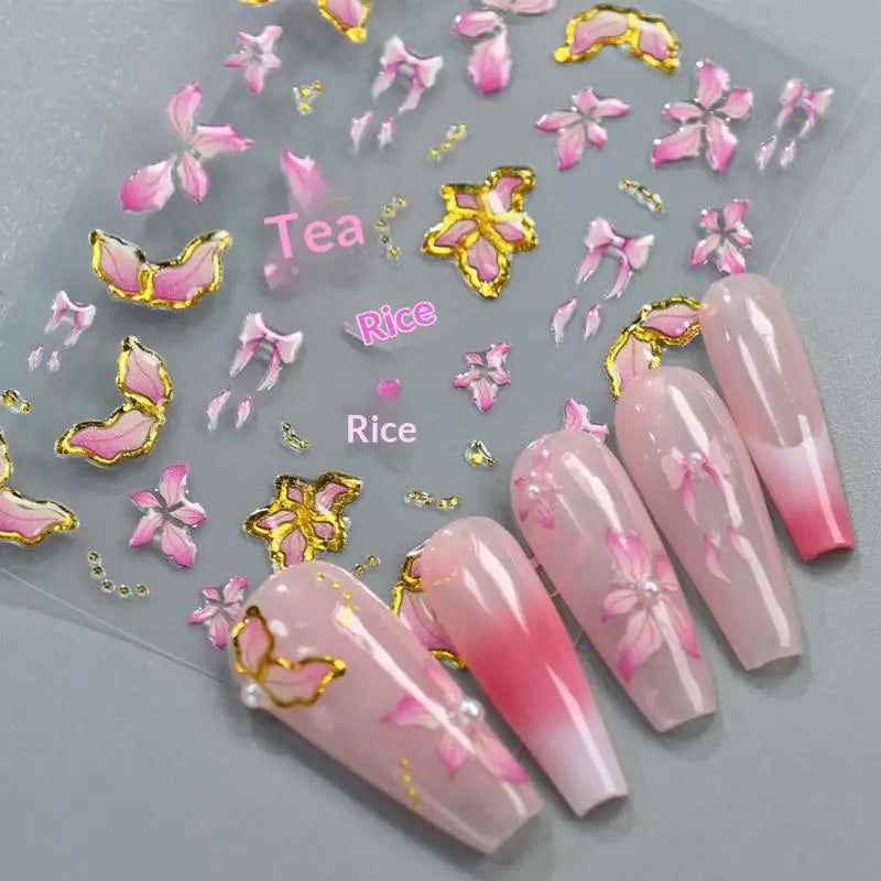 5D Floral Nail Stickers – Bronzing Blossom Petal Appliques DIY Nail Art Stickers Axl