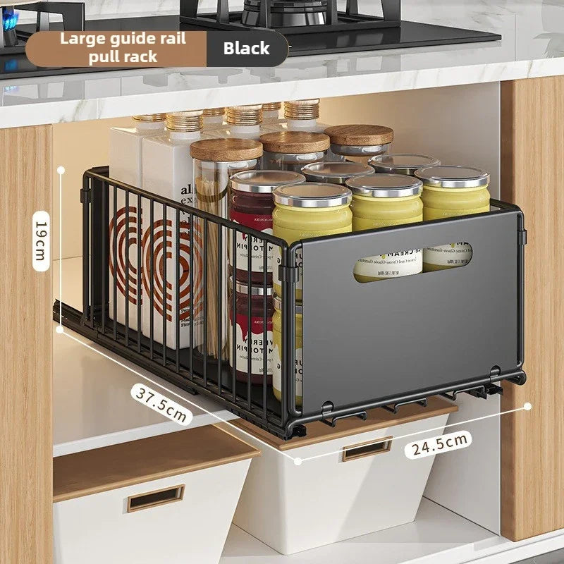 Foldable Under Sink Organizer with Pull-Out Basket | No-Drill Cabinet Storage Organizer Axl L As whown