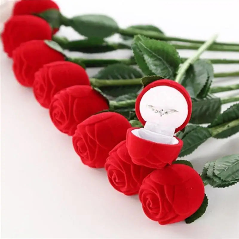 Red Rose Flocked Ring Box – Romantic Engagement Jewelry Gift Jewelry Gift Box Axl