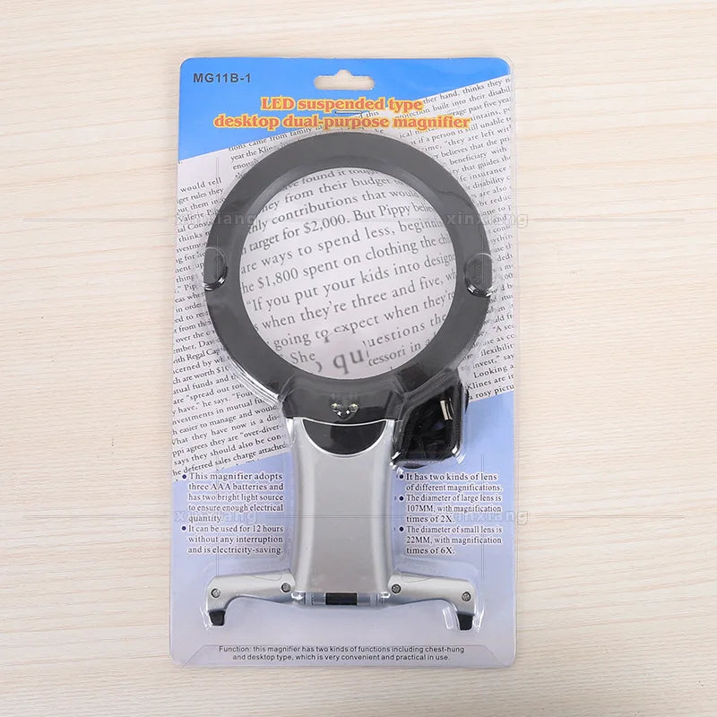 2.5X & 6X LED Magnifier – Handheld, Desktop & Neck Wearable LED Magnifier Axl