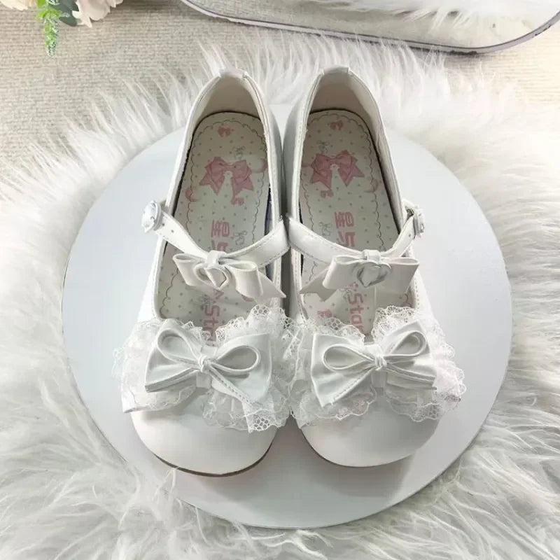 Lolita Lace Bow Mary Jane Flats – Women's Sweet Ballet Shoes Mary Jane Flats Axl white 35