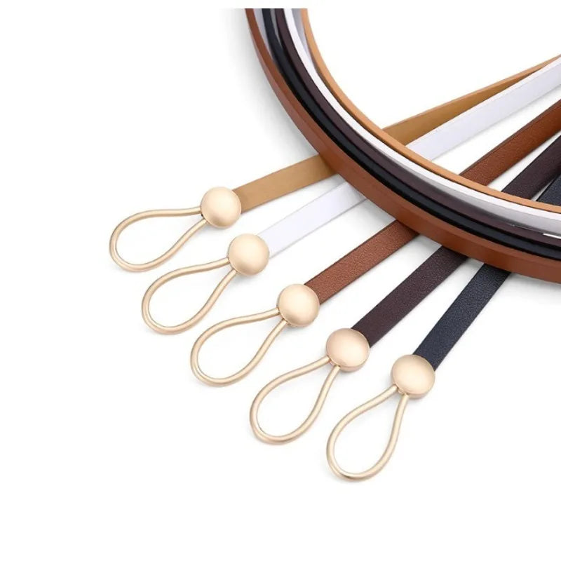 Women's Thin Vintage Knotted Belt – No-Hole Split Leather Waistband Leather Waist Belt Axl