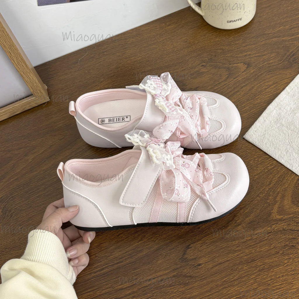 Women's Lace-Up Ballet Flats – Mesh Bowknot Breathable Sneakers Women's Ballet Flats Axl