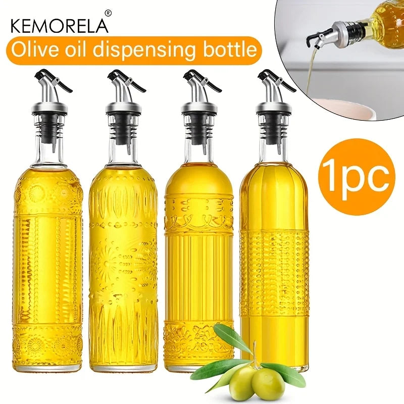 KEMORELA Glass Olive Oil Decanter – Leak-Proof Pouring Spout Oil Decanter Bottle Axl