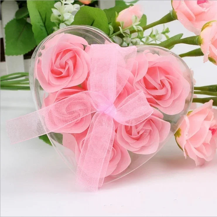 Rose Flower Soap Gift Box 6 Pcs – Wedding & Valentine's Favour Novelty Soap Gift Set Axl Pink