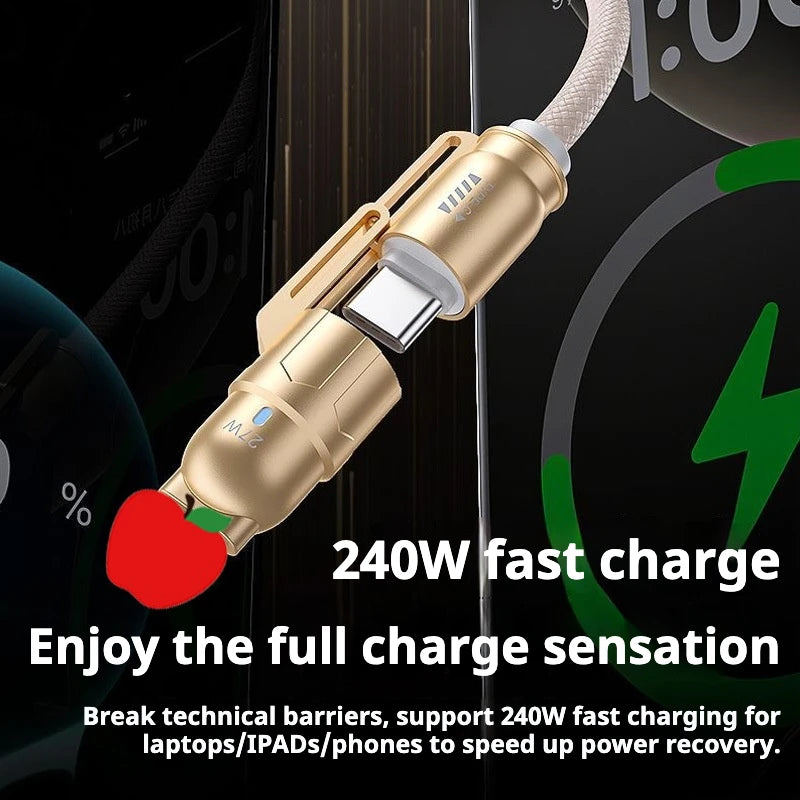 HKNA 240W 4-in-1 USB-C Cable – iPhone 15/16 & Android USB-C Charging Cable Axl