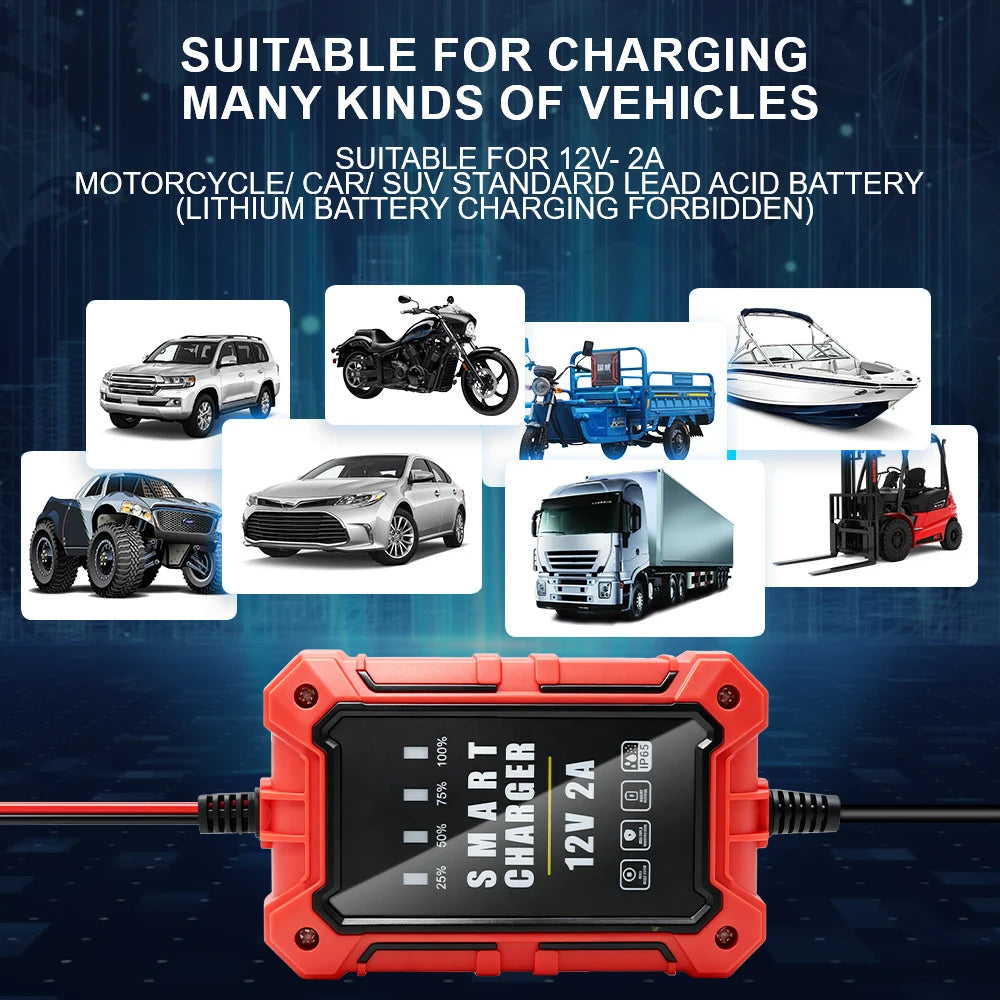12V Intelligent Auto Car Battery Charger – LCD Smart Pulse Battery Charger Axl