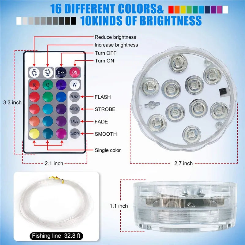 RGB Submersible LED Lights 4-Pack – IP68 Remote Control Submersible LED Light Axl