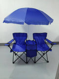 Folding Double Beach Chair with Umbrella – Portable Lounge Outdoor Lounge Chair Axl Blue
