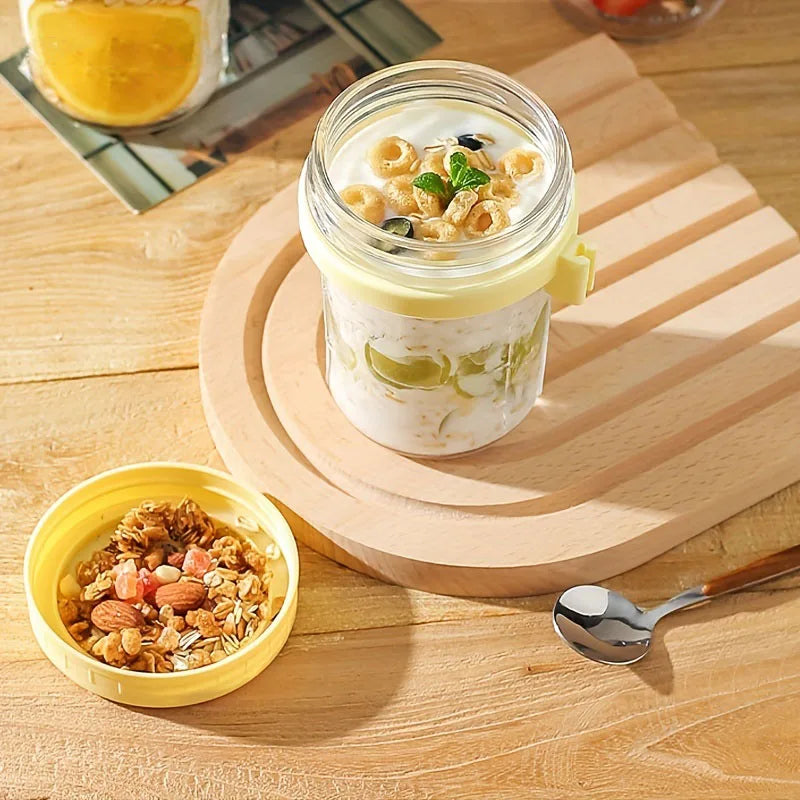 KEMORELA Overnight Oats Glass Cup with Spoon | Mason Tumbler Glass Meal Prep Cup Axl